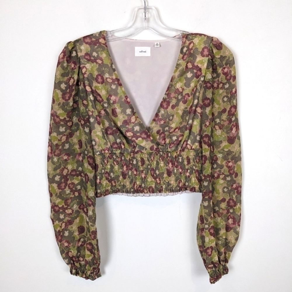 Aritzia Top Long Sleeve Ruffled V-Neck XS